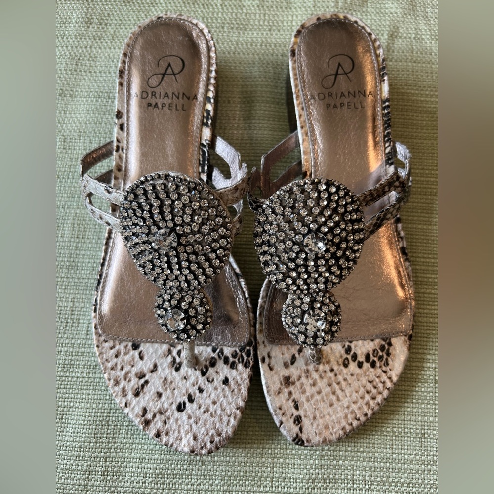 Adrianna Papell snake skin and rhinestone sandals